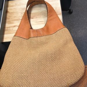 Tan Woven/ Leather Shoulder Bag